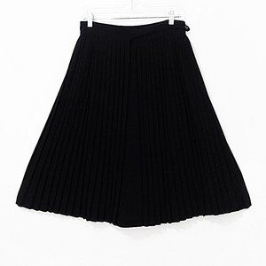 Vintage Black Wool Micro Pleated Midi Skirt - 29"